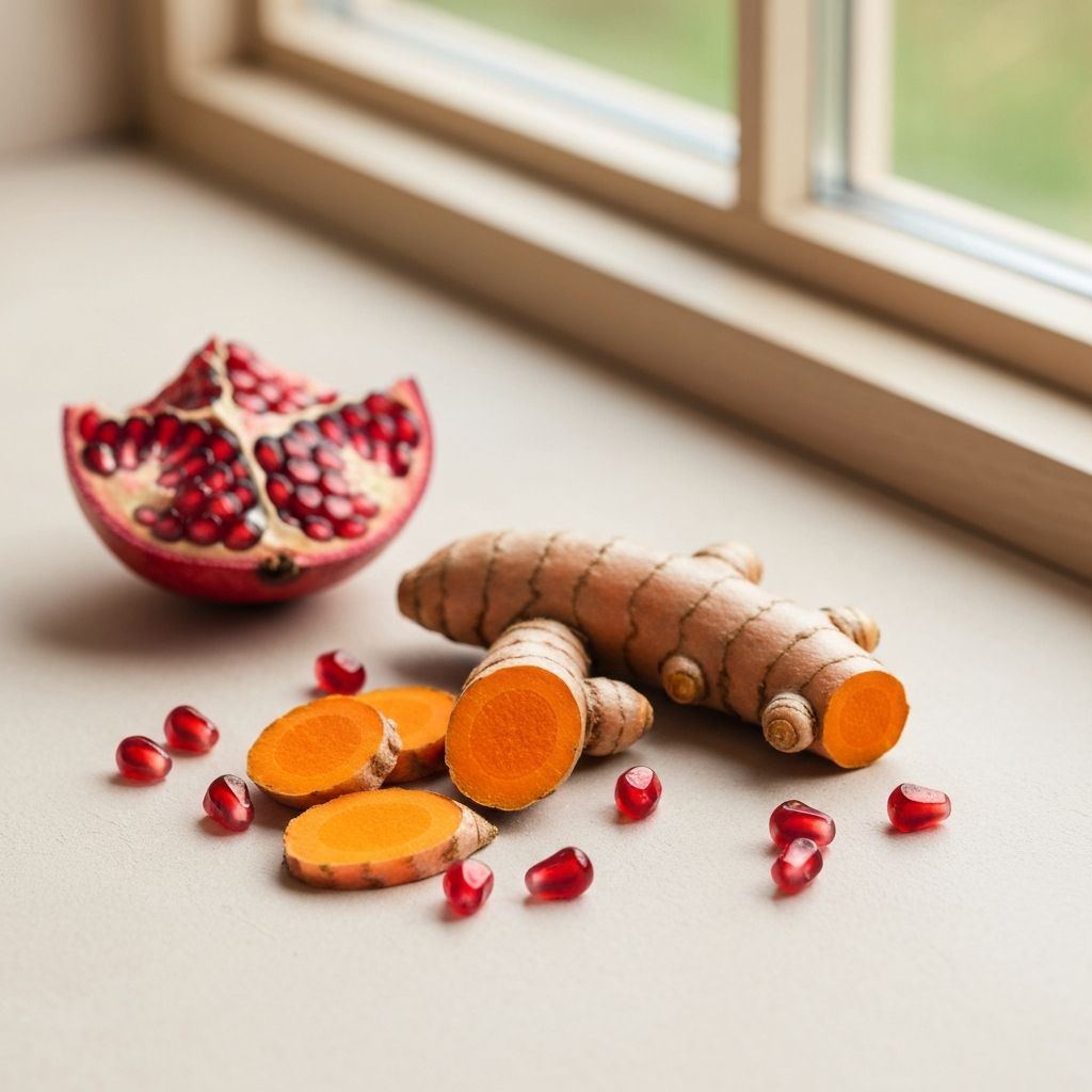 Kurkumawurzel und Granatapfel